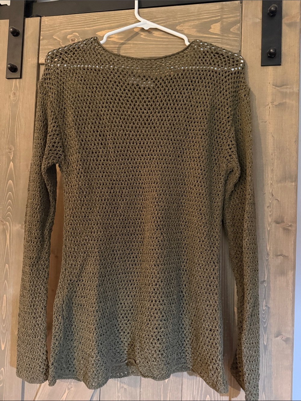 Mango Olive Open-Weave Crew Neck Pullover